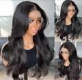 Natural Black Curtain Bangs Human blend Lace Front Wig (22 inch)